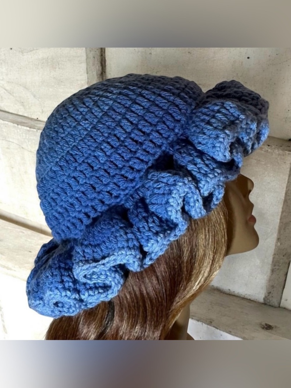 Chic Blue Ruffled Women's Hat - Picture 3 of 4